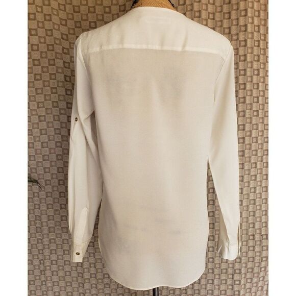 Women's Drape Top Wrap Long Sleeve Blouse White XS NWOT - Picture 4 of 9
